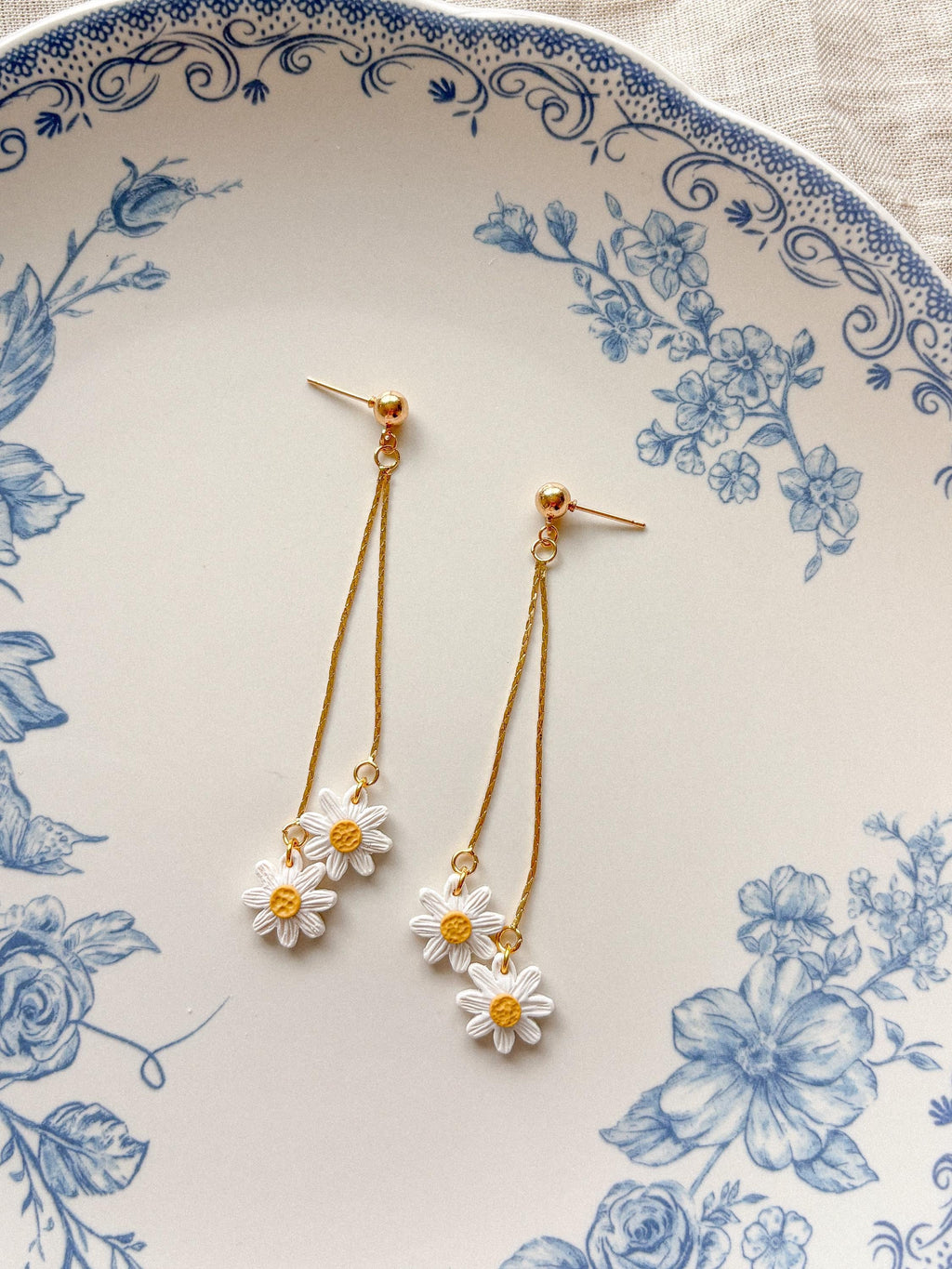 Long Daisy Dangle Earrings