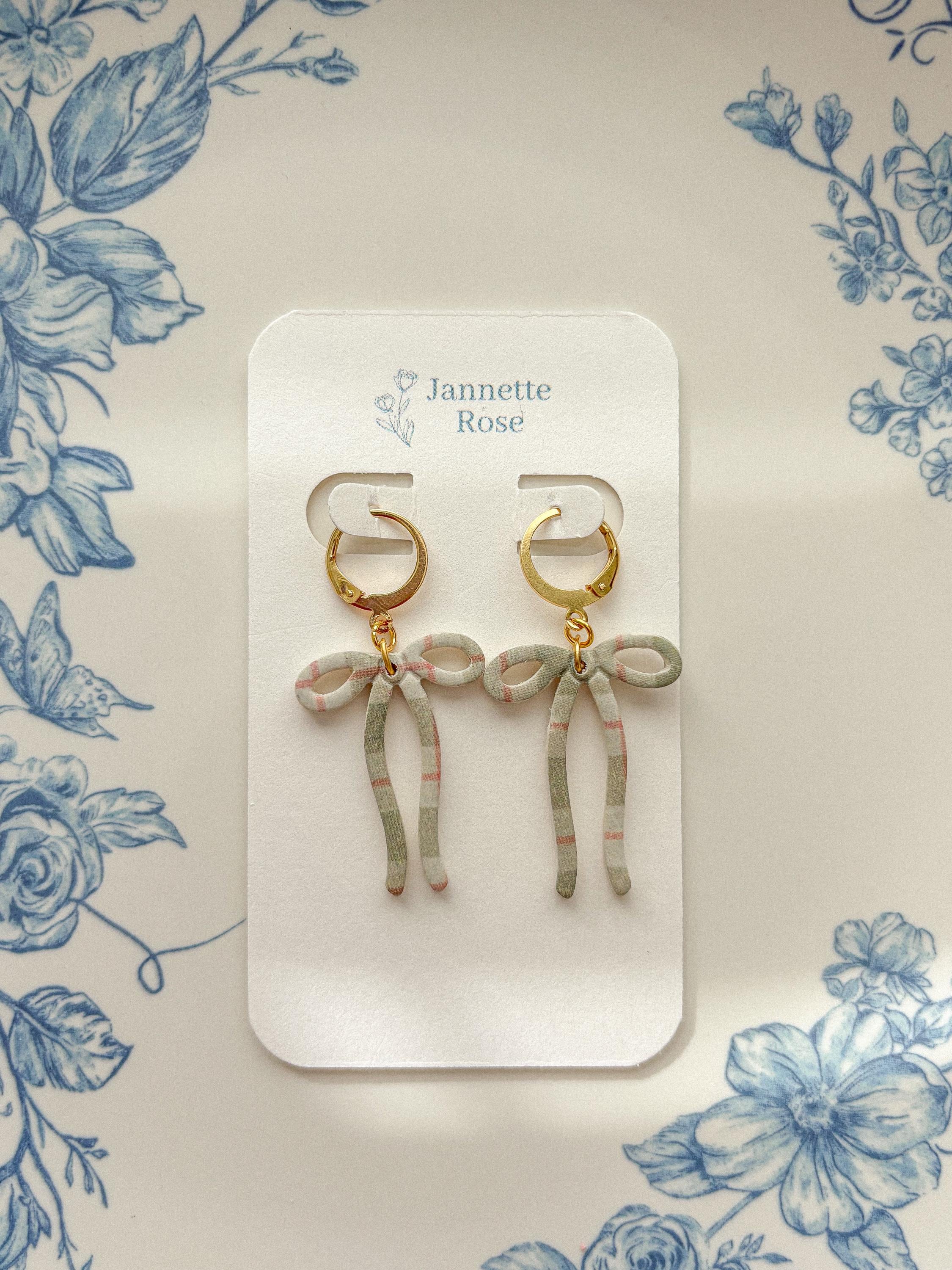 Plaid Dainty Bow Earrings